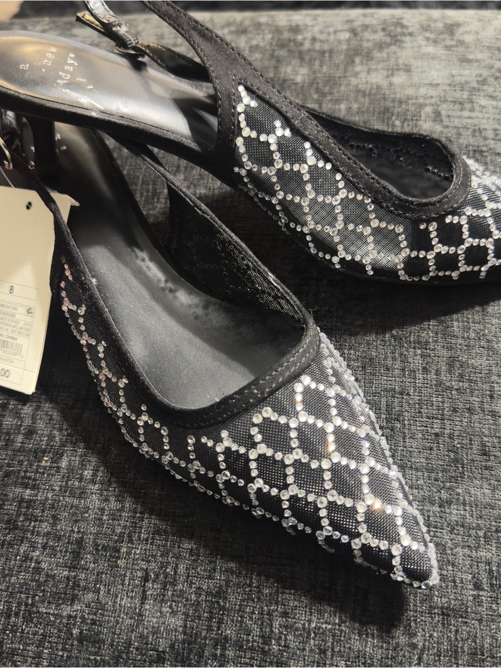 a new day Black Rhinestone Mesh Pointed Slingback Flats - Picture 3 of 7